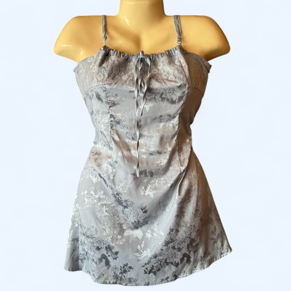 CIDER Silky Lace-Trim Blue Chemise Nightdress